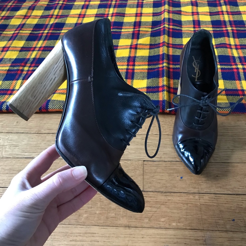 Yves Saint Laurent Oxford Wooden Block Heels Black